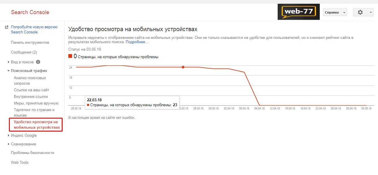 Показатели в SearchConsole: удобство просмотра на мобильном